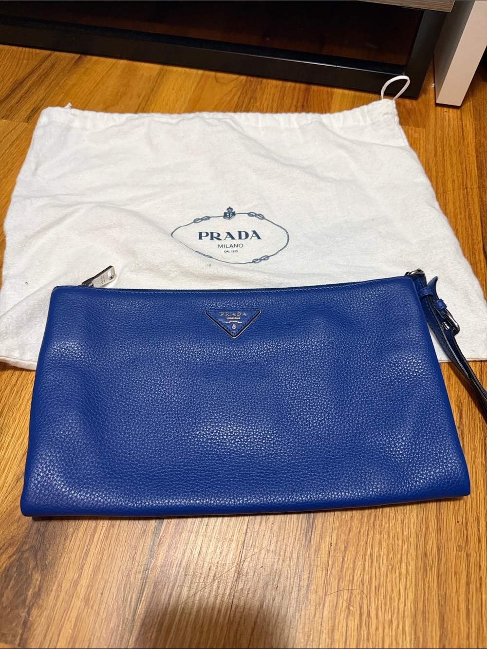 Prada Men’s Royal Blue Leather Zip Pouch